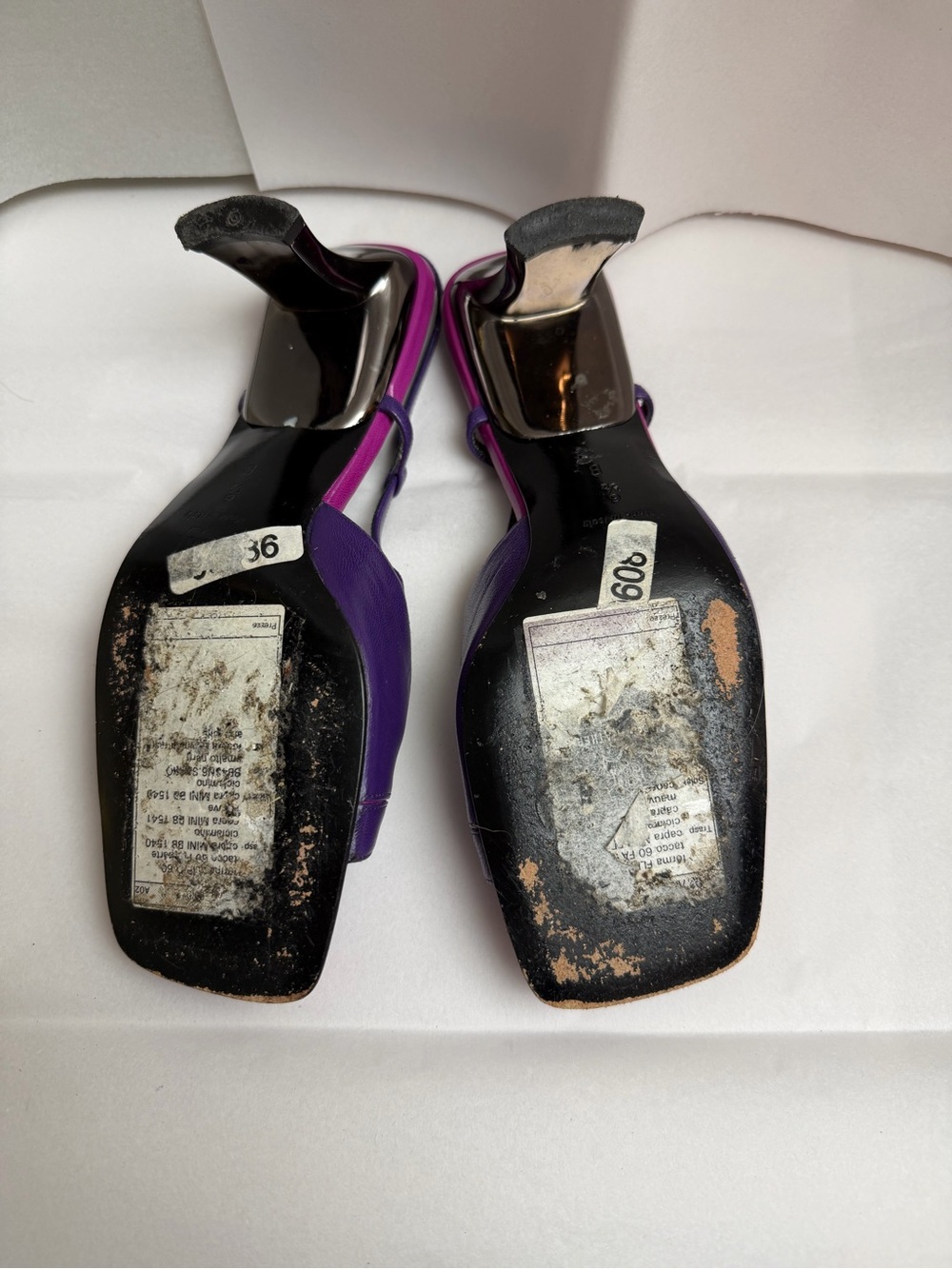 Bruno Magli Purple Leather Slingback Sandals with Fuchsia Insole - Picture 5 of 5